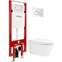 Комплект унитаза-биде Tece Spring S 955799 с инсталляцией с сиденьем Микролифт и клавишей смыва Хром глянцевый — фото 1, Унитазы