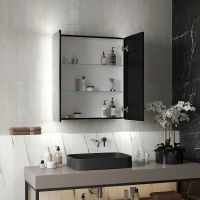 Зеркальный шкаф Reflection Black 760х850 RF2002BL с подсветкой Черный матовый — фото 10, Мебель для ванной