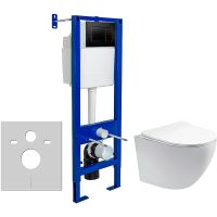 Комплект унитаза Aquatek Европа AQ1900-00 с инсталляцией Berges Atom 410 040332 с сиденьем Микролифт и Черной матовой клавишей смыва — фото 1, Комплекты унитаз + инсталляция