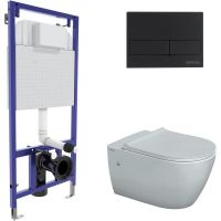 Комплект унитаза с инсталляцией Berges Novum Rimless 043217 с сиденьем Микролифт и Черной клавишей смыва — фото 1, Комплекты унитаз + инсталляция