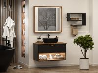 Тумба под раковину Brevita Bergen 90 BER-07090-19-02-1Я подвесная Черная матовая Дуб Галифакс олово — фото 9, Мебель для ванной