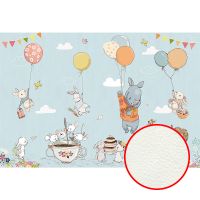 Фреска детская Ortograf Для самых маленьких 33712 Фактура флок FLK Флизелин (4*2,7) Голубой/Разноцветный, Животные/Воздушные шары — фото 1, Фрески