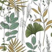 Обои Lutece Les Essentiels 51210304 Винил на флизелине (0,53*10,05) Белый/Зеленый/Желтый, Листья — фото 1, Обои для стен