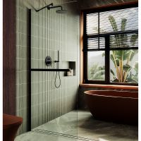 Душевая перегородка Maybah Glass MGD-720-6ш 690x1950 в широком профиле Черный стекло прозрачное — фото 1, Душевые перегородки