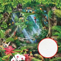 Фреска Ortograf Its Jungle 33663 Фактура бархат FX Флизелин (2,7*2,7) Зеленый/Разноцветный, Деревья/Животные/Птицы — фото 1, Фрески