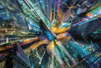 Фреска Ortograf Небоскребы 33050 Фактура флок FLK Флизелин (4*2,7) Бирюзовый/Разноцветный, Город — фото 2, Фрески