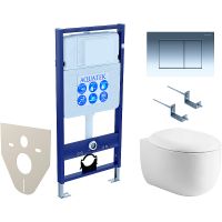Комплект унитаза с инсталляцией Aquatek Set Aquatek Альтаир cm-010 4в1 с сиденьем Микролифт и клавишей смыва Хром глянцевый — фото 1, Унитазы