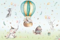 Фреска детская Ortograf Для самых маленьких 32901 Фактура флок FLK Флизелин (4*2,7) Голубой/Разноцветный, Животные/Воздушные шары — фото 2, Фрески