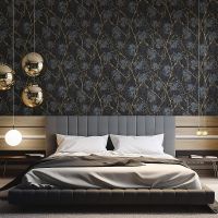 Обои Emiliana Parati Damasco Reale 73418 Винил на флизелине (1,06*10,05) Черный/Голубой/Золото, Листья/Цветы — фото 4, Обои для стен