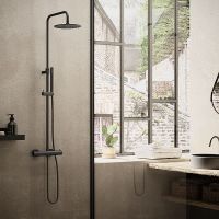 Душевая система Paffoni Mini Birillo ZCOL638LIQNO с термостатом Черная матовая — фото 2, Душевые стойки