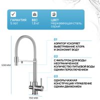Смеситель для кухни Gappo G4399-5 Нержавеющая сталь Серый — фото 1, Смесители для кухни