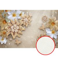 Фреска Ortograf 3D 6666 Фактура флок FLK Флизелин (3,35*2,2) Бежевый/Золото, Цветы — фото 1, Фрески