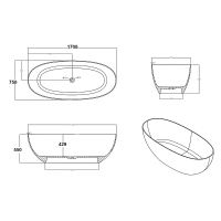 Ванна из полиэфирной смолы Abber Kristall 170х75 AT9703Opal Коричневая без гидромассажа — фото 4, Ванны из полиэфирной смолы