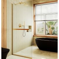 Душевая перегородка Maybah Glass MGD-720-3у 690x1950 в узком профиле Золото стекло прозрачное — фото 1, Душевые перегородки