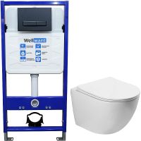 Комплект унитаза Vincea Globo VT1-14S с инсталляцией WellWant Standart 50 WWISI111BB с сиденьем Микролифт и Черной матовой клавишей смыва — фото 1, Комплекты унитаз + инсталляция