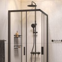 Комплект душевого уголка с душевой системой и аксессуарами AM.PM Gem S 100x80 WK93EQ профиль Черный матовый стекло прозрачное — фото 4, Прямоугольные душевые уголки