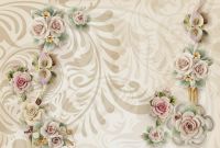 Фреска Ortograf 3D 30744 Фактура флок FLK Флизелин (4*2,7) Бежевый, Цветы/Абстракция — фото 2, Фрески