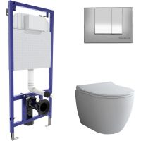 Комплект унитаза с инсталляцией Berges Novum 043267 с сиденьем Микролифт и клавишей смыва Хром глянец — фото 1, Комплекты унитаз + инсталляция