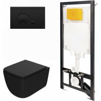 Товар: Комплект унитаза с инсталляцией Point Меркурий 886914GBO3+PN41831BM Черный матовый с сиденьем Микролифт и Черной матовой клавишей смыва - фото 1 Комплект унитаза с инсталляцией Point Меркурий 886914GBO3+PN41831BM Черный матовый с сиденьем Микролифт и Черной матовой клавишей смыва — фото 1, Унитазы