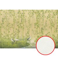 Фреска Ortograf Chinoiserie 33926 Фактура флок FLK Флизелин (4,5*3) Желтый/Зеленый, Листья/Птицы — фото 1, Фрески