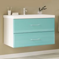 Товар: Тумба под раковину Marka One Mix 80П с ручками фасад стекло Бирюзовая - фото 2 Тумба под раковину Marka One Mix 80П с ручками фасад стекло Бирюзовая — фото 2, Мебель для ванной