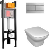 Комплект унитаза с инсталляцией Jacob Delafon Vox E21770RU-00 с сиденьем Микролифт и клавишей смыва Хром — фото 1, Комплекты унитаз + инсталляция