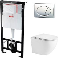 Комплект унитаза WeltWasser Merzbach 043 GL-WT 10000009939 с инсталляцией Alcaplast Sadromodul AM101/1120-3:1 RU M71-0001 с сиденьем Микролифт и клавишей смыва Хром — фото 1, Комплекты унитаз + инсталляция