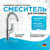 Смеситель для раковины Hansgrohe Logis 210 71131000 Хром — фото 1, Смесители для раковины