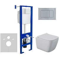 Комплект унитаза Berges Quattro S Rimless с инсталляцией Atom 043364 с сиденьем Микролифт и клавишей смыва Хром глянцевый — фото 1, Комплекты унитаз + инсталляция