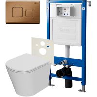 Комплект унитаза с инсталляцией Point Виктория PN48078BB с сиденьем Микролифт и клавишей смыва Бронза брашированная — фото 1, Унитазы