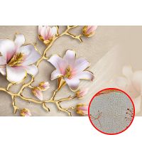 Фреска Ortograf 3D 6653 Фактура бархат золото FX-G Флизелин (5*3,2) Бежевый/Розовый/Золото, Цветы — фото 1, Фрески