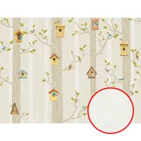 Фреска детская Ortograf Little Friends 34403 Фактура флок FLK Флизелин (4*3) Бежевый, Деревья/Птицы — фото 1, Фрески