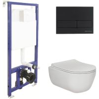 Комплект унитаза с инсталляцией Berges Ego Rimless 525 047215 с сиденьем Микролифт и Черной клавишей смыва — фото 1, Комплекты унитаз + инсталляция