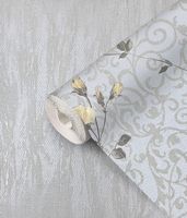 Обои Prima Italiana Colomba 80601 Винил на флизелине (1,06*10) Серый/Желтый, Вензель/Цветы — фото 4, Обои для стен