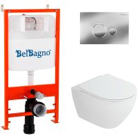 Комплект унитаза Cezares Stylus-Tor CZR-6601-TH-TOR/CZR-2316-SC с инсталляцией BelBagno BB026/BB081CR с сиденьем Микролифт и клавишей смыва Хром глянцевый — фото 1, Комплекты унитаз + инсталляция