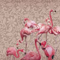 Фреска Ortograf Paradise 32232 Фактура флок FLK Флизелин (2,7*2,7) Бежевый/Розовый, Птицы/Орнамент — фото 2, Фрески
