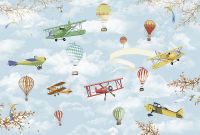 Фреска детская Ortograf Для самых маленьких 33690 Фактура флок FLK Флизелин (4*2,7) Голубой/Разноцветный, Воздушные шары/Самолеты — фото 2, Фрески