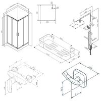 Комплект душевого уголка с душевой системой и аксессуарами AM.PM Gem S 90x90 WK93EP профиль Черный матовый стекло прозрачное — фото 40, Душевые уголки
