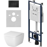 Комплект унитаза с инсталляцией AM.PM Gem FlashClean IS100238.901701 с сиденьем Микролифт и Черной матовой клавишей смыва — фото 1, Комплекты унитаз + инсталляция