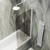 Шторка на ванну Maybah Glass MGV-611-1 600x1400 поворотная на монопетле Белый стекло бронзовое — фото 4, Неподвижные шторки для ванной