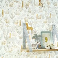 Обои детские Casadeco Rose Nino 85641618 Винил на флизелине (0,53*10,05) Серый, Животные/Листья — фото 2, Обои для стен