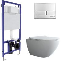 Комплект унитаза с инсталляцией Berges Novum Rimless 043272 с сиденьем Микролифт и клавишей смыва Хром глянец — фото 1, Комплекты унитаз + инсталляция