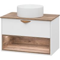 Тумба под раковину Brevita Bergen 80 BER-07080-19-01-1Я подвесная Белая матовая Дуб Галифакс олово — фото 1, Мебель для ванной