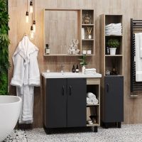 Тумба под раковину Onika Тимбер 80.10 108046 Серый матовый Дуб сонома — фото 4, Мебель для ванной