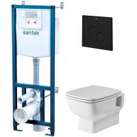 Комплект унитаза с инсталляцией Santek Нео Rimless 1WH501777 с сиденьем Микролифт и Черной матовой клавишей смыва — фото 1, Комплекты унитаз + инсталляция