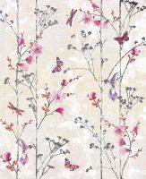 Фреска Ortograf Flora 31121 Фактура бархат FX Флизелин (2,2*2,7) Бежевый/Розовый, Цветы/Бабочки — фото 2, Фрески