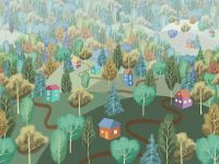 Фреска детская Ortograf Детские 8329 Фактура бархат FX Флизелин (3,6*2,7) Зеленый, Деревья/Домики — фото 2, Фрески