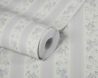 Обои AS Creation Maison Charme 39069-3 Винил на флизелине (0,53*10,05) Белый/Голубой/Серый, Полоса/Цветы — фото 4, Обои для стен