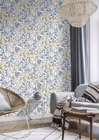 Обои RASCH Garden 868500 Винил на флизелине (0,53*10,05) Белый/Синий/Оранжевый, Листья/Цветы — фото 3, Обои для стен