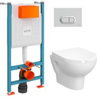 Комплект унитаза с инсталляцией Vitra Zentrum L-box 9012B003-7206 с сиденьем Микролифт и клавишей смыва Хром глянцевый — фото 1, Комплекты унитаз + инсталляция